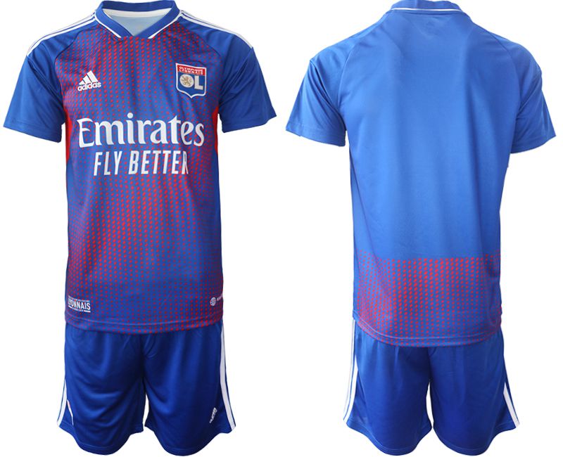 Cheap Men 2022-2023 Club Olympique Lyonnais away blue blank Soccer Jersey